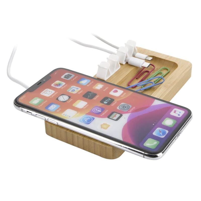 Bamboo 10W Wireless Charging Pad with Cable Organizer - 1