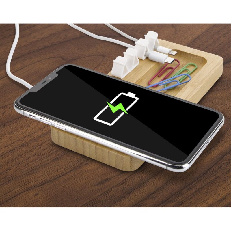 Bamboo 10W Wireless Charging Pad with Cable Organizer - 3