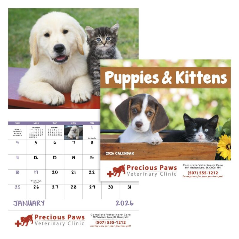 Good Value™ Puppies & Kittens - Stapled Calendar - 1
